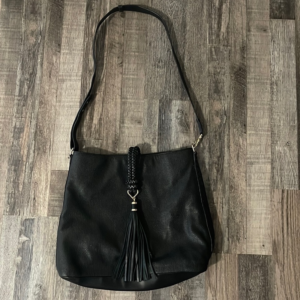 Stella and Dot black bag with fringe tassel